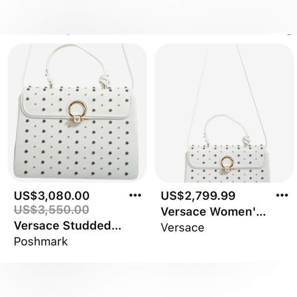 •••SOLD•••Retailed $3550 Versace Calfskin Studded DV Satchel White Bag - Picture 6 of 17